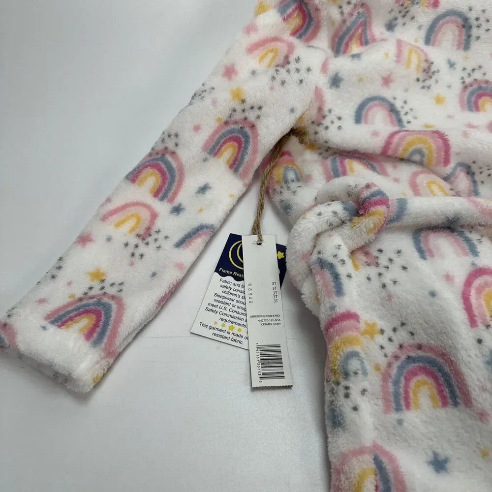 NWT Toddler Little Girl Rae Dunn Dreamer Patch Rainbow Print Fleece Robe